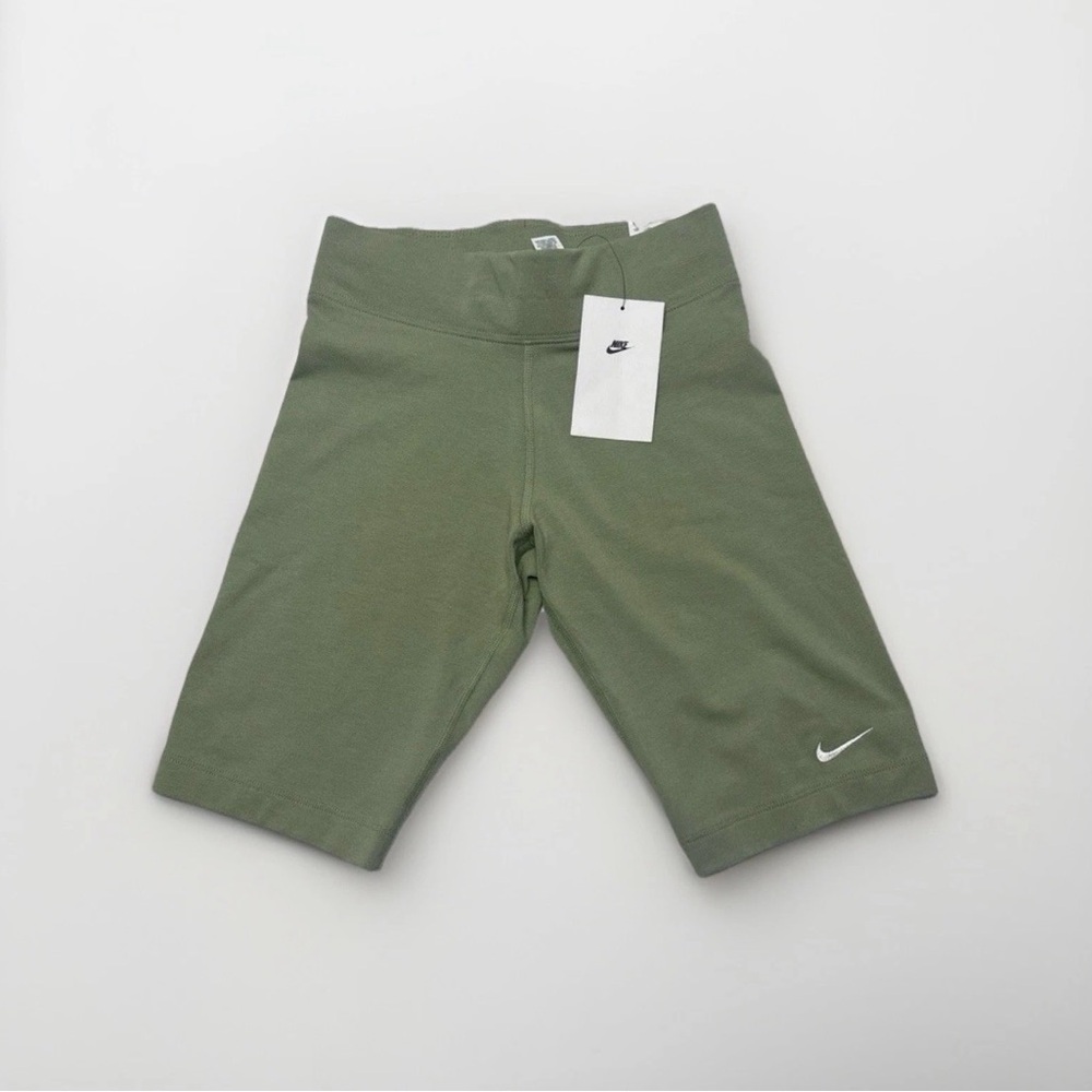 Nike Kids Olive Bike Shorts with White Swoosh